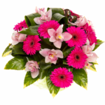 Букет из гербер и орхидей «Малиновое небо»