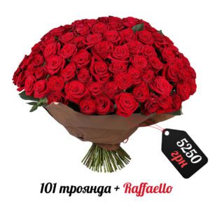 Букет 101 красная роза + Raffaello