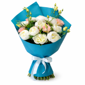 Букет с пионами и эустомой