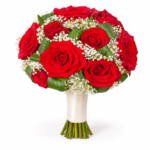 Свадебный букет невесты с бутоньеркой «Гранат»