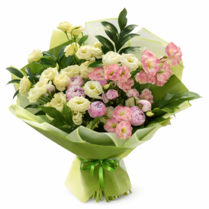 Сборный букет из эустомы и пионов