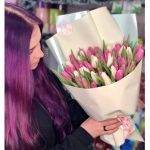 Букет 51 тюльпан білий та рожевий