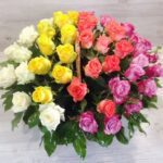 Basket of roses in ombre style 51pcs