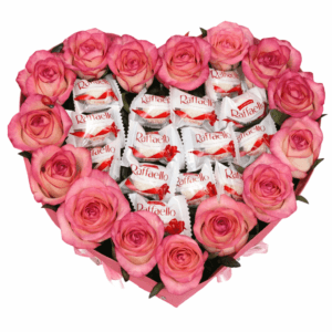 Сердце рафаэлло и 15 роз