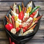 Men's bouquet of sausages and fish