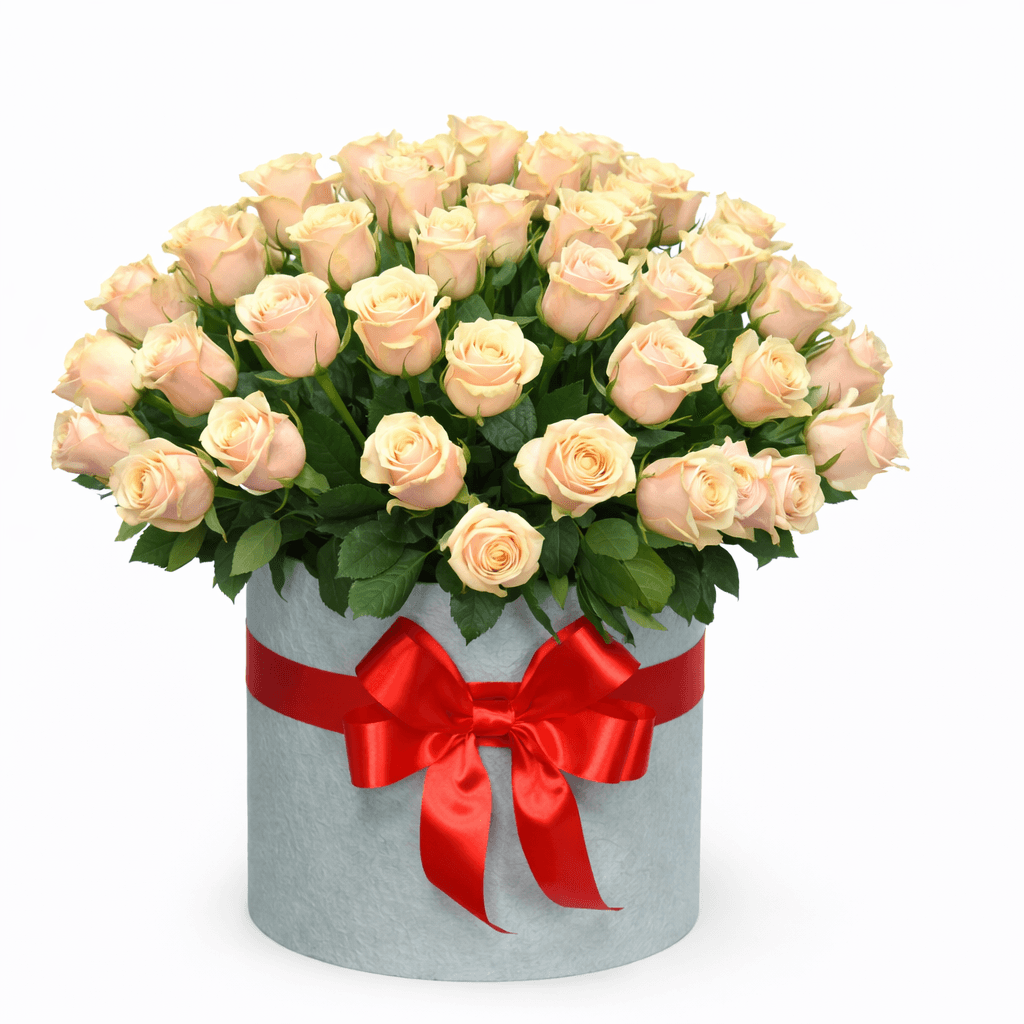 Коробка гигант из кремовых роз 51 шт Коробка гигант из кремовых роз 51 шт