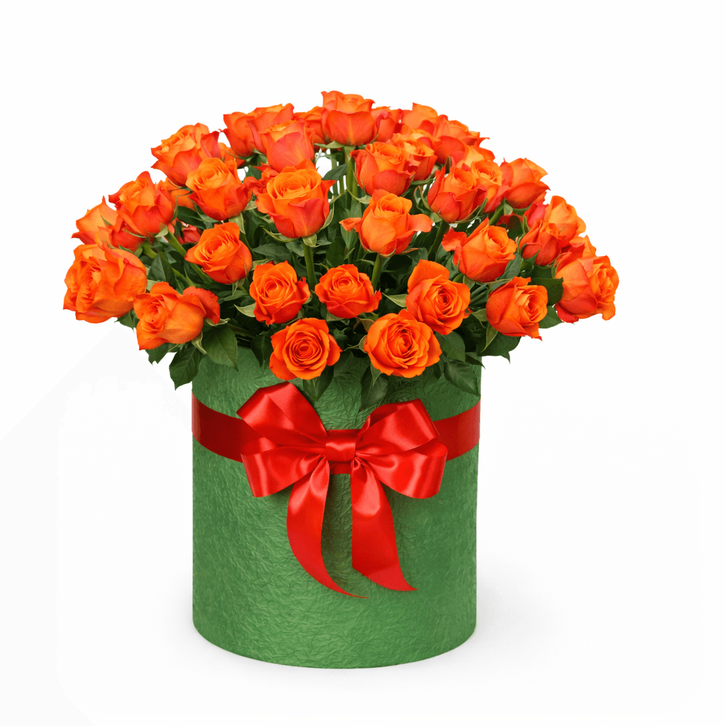 Коробка гигант из оранжевых роз 51 шт Коробка гигант из оранжевых роз 51 шт