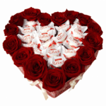 Сердце рафаэлло и 15 красных роз