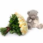 Букет кремовый микс и мишка Тедди