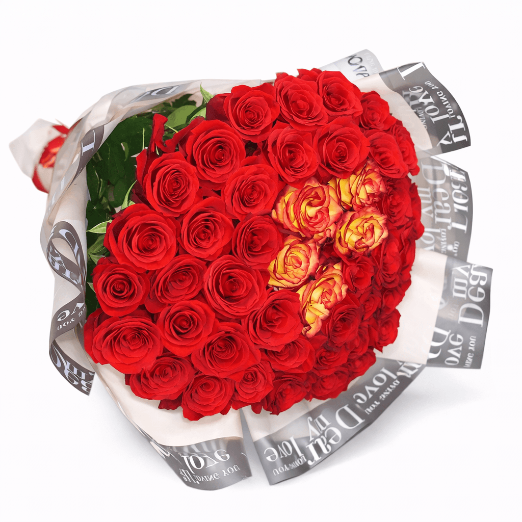 Букет огненный микс из 45 роз Букет огненный микс из 45 роз