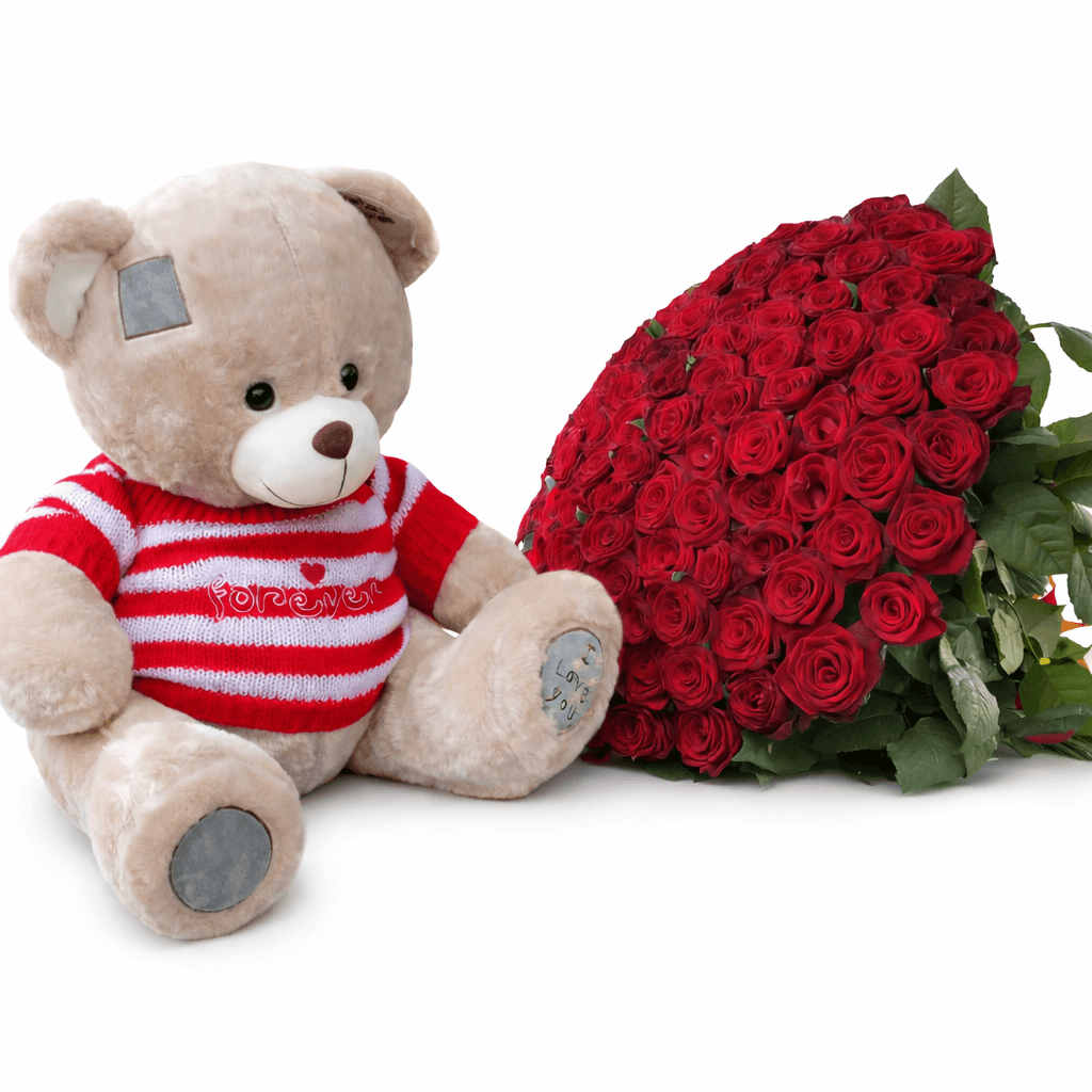 101 красная роза с мишкой 101 красная роза с мишкой