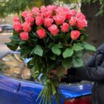 Букет 39 розовых роз гран-при 90 см