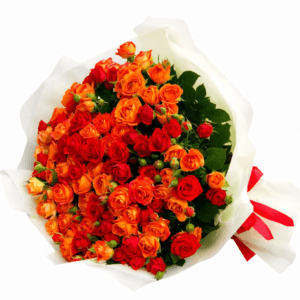 Букет из оранжевых кустовых роз 45 веток