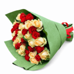 Микс из 39 красных и белых роз