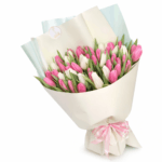 Букет 51 тюльпан белый и розовый