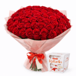 Букет из 101 розы Фридом с конфетами Рафаэлло