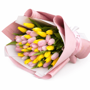 Букет из розовых и желтых тюльпанов